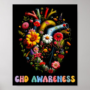 Floral Anatomical Heart Chd Awareness Congenital D Poster