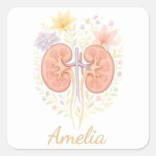 Floral Anatomical Kidney Nephrology Nurse and Tech Square Sticker
