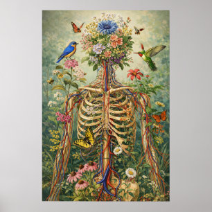 Floral Anatomy Skeleton Print, Botanical Nature Poster
