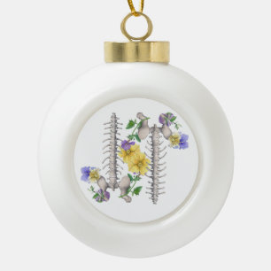 Floral Anatomy - Vertebrae, Hip Bone Ceramic Ball Christmas Ornament