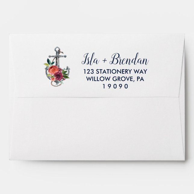 Floral Anchor | Autumn Wedding Invitation Envelope (Back (Top Flap))