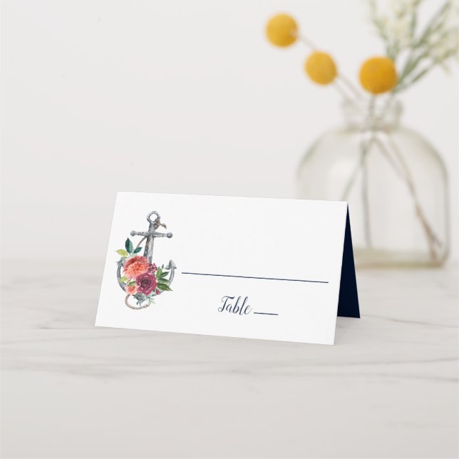 Floral Anchor | Autumn Wedding Place Card (Front)