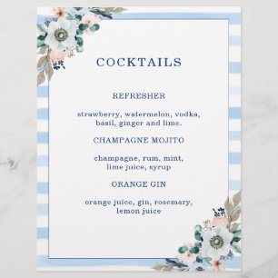 Floral Anchor Beach Wedding Cocktail Menu