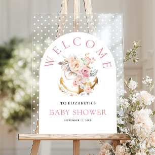Floral Anchor Girl Arch Baby Shower Welcome Acrylic Sign