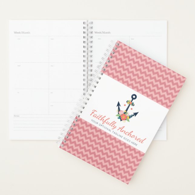 Floral Anchor Nautical Faith Navy & Coral Chevron Planner (Display)