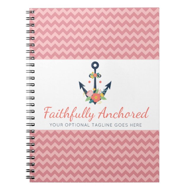 Floral Anchor Nautical Faith Navy & Coral Chevron Spiral Notebook (Front)