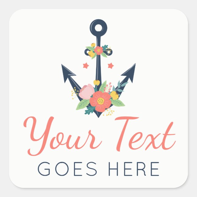 Floral Anchor Nautical Faith Navy & Coral Daisy Square Sticker (Front)