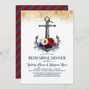Floral Anchor Nautical Rehearsal Dinner Invitation