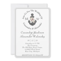 Floral Anchor Nautical Wedding Silver Grey Stripe