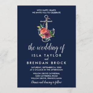 Floral Anchor   Navy Autumn The Wedding Of Invitation