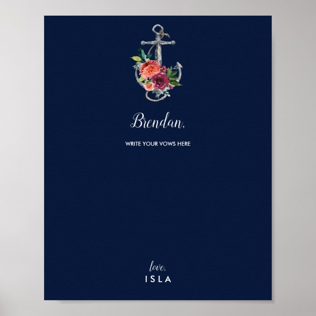 Floral Anchor | Navy Autumn Wedding Vows Poster (Front)