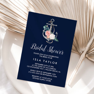 Floral Anchor Navy Summer Bridal Shower Invitation