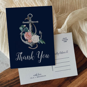Floral Anchor Navy Summer Thank You Postcard