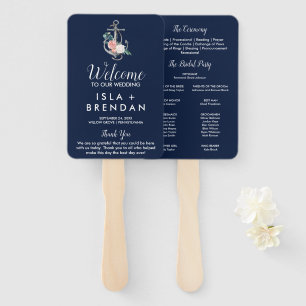 Floral Anchor Navy Summer Wedding Program Hand Fan