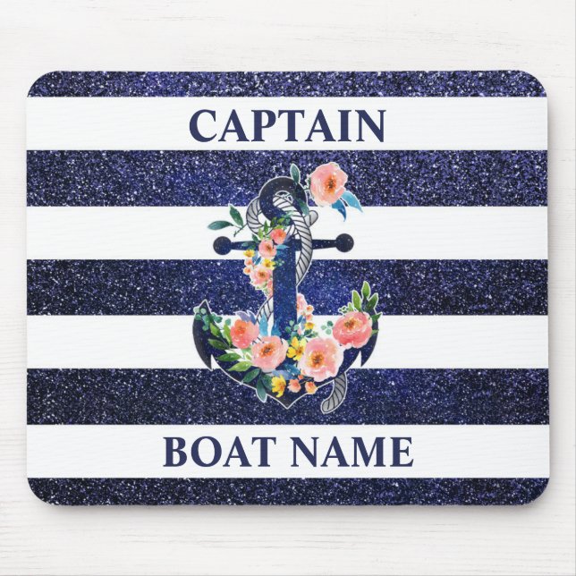 Floral anchor on striped background                mouse pad (Front)
