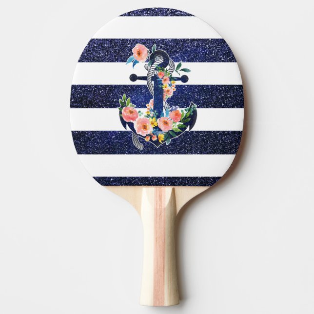 Floral anchor on striped background ping pong paddle (Front)