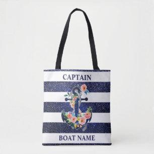 Floral anchor on striped background                tote bag