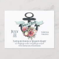 Floral Anchor Ribbon Banner Nautical Save the Date