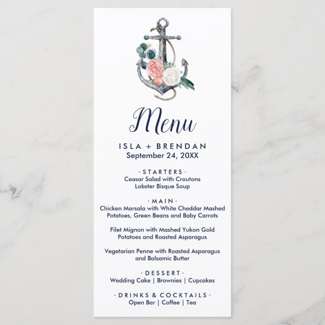 Floral Anchor | Summer Dinner Menu Card (Front)
