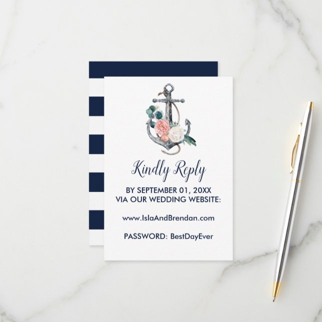 Floral Anchor | Summer Wedding Website RSVP Card (Front/Back In Situ)