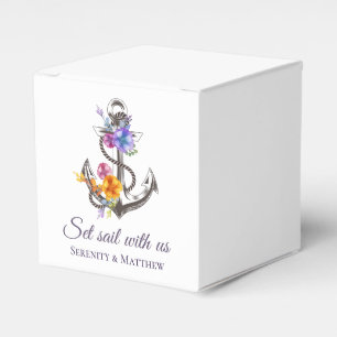 Floral Anchor Watercolor Nautical Beach Wedding Favour Box