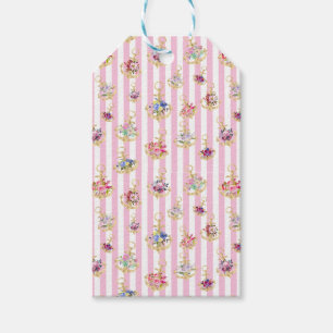 Floral Anchors on Pink Stripes Gift Tag
