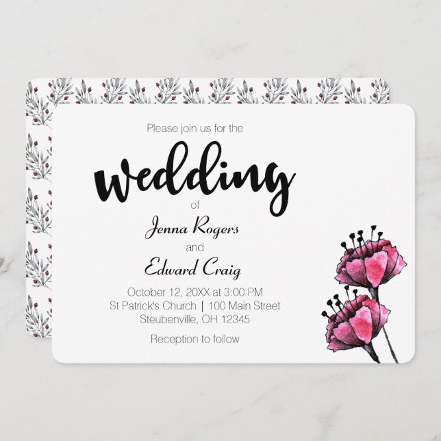 Floral and Berries Wedding Invitation (Front/Back)