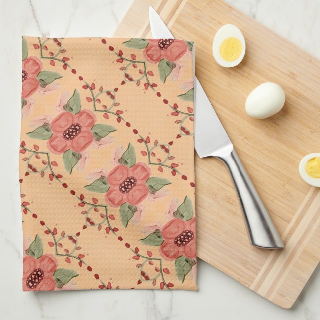 Floral and berry patterned tea towel (Quarter Fold)