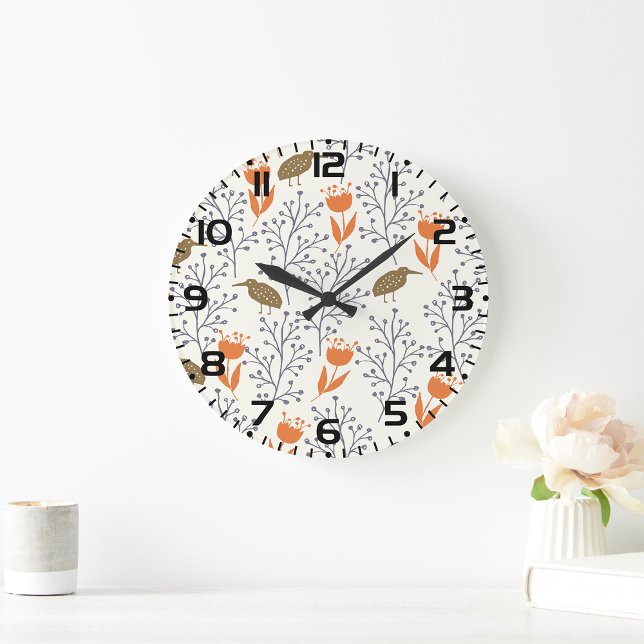 Floral and Bird Pattern Nature Inspired Large Clock (Creator Uploaded)