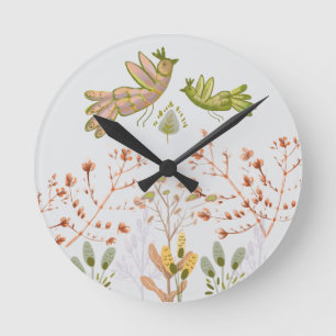 floral and birds round clock