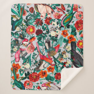 FLORAL AND BIRDS XIV-II SHERPA BLANKET