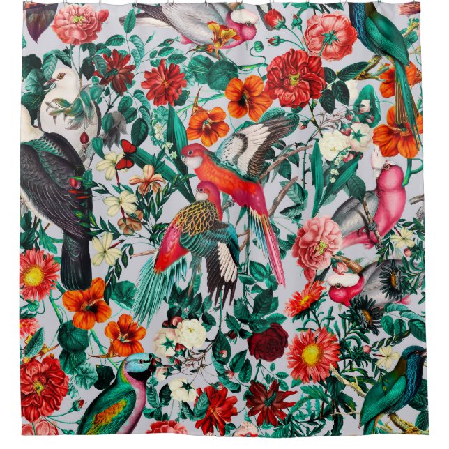 FLORAL AND BIRDS XIV-II SHOWER CURTAIN (Front)