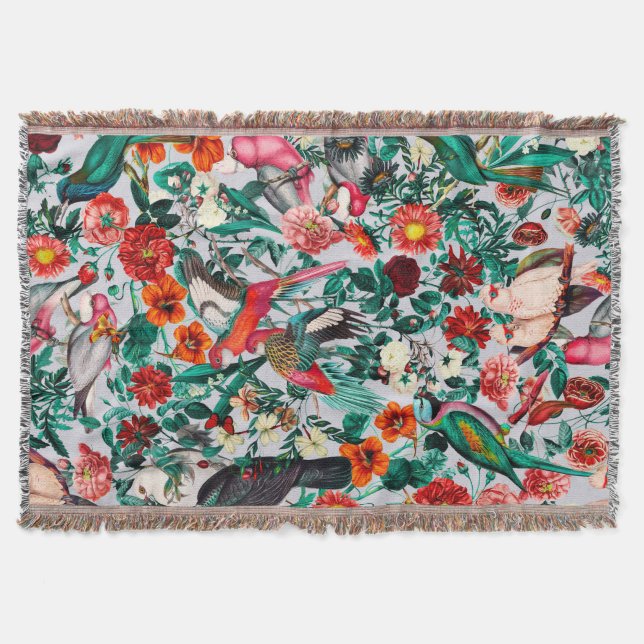 FLORAL AND BIRDS XIV-II THROW BLANKET (Front)