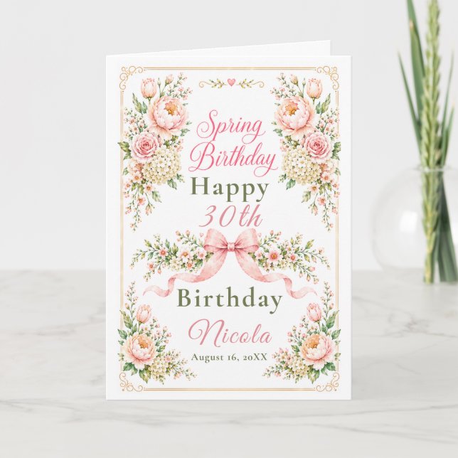 Floral and Bow Spring Birthday Card (Front)