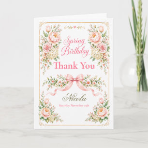 Floral and Bow Spring Birthday Thank You Card