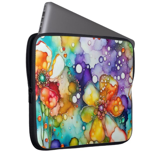 Floral and Bubbles Abstract Laptop Sleeve (Front Right)