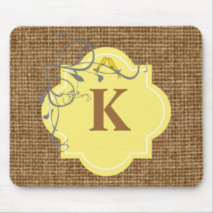 Floral and burlap monogrammed mouse pad