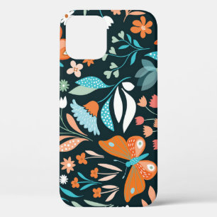 Floral and butterflies, decorative seamless patter iPhone 12 case