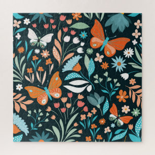 Floral and butterflies, decorative seamless patter jigsaw puzzle