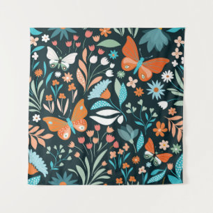 Floral and butterflies, decorative seamless patter tapestry