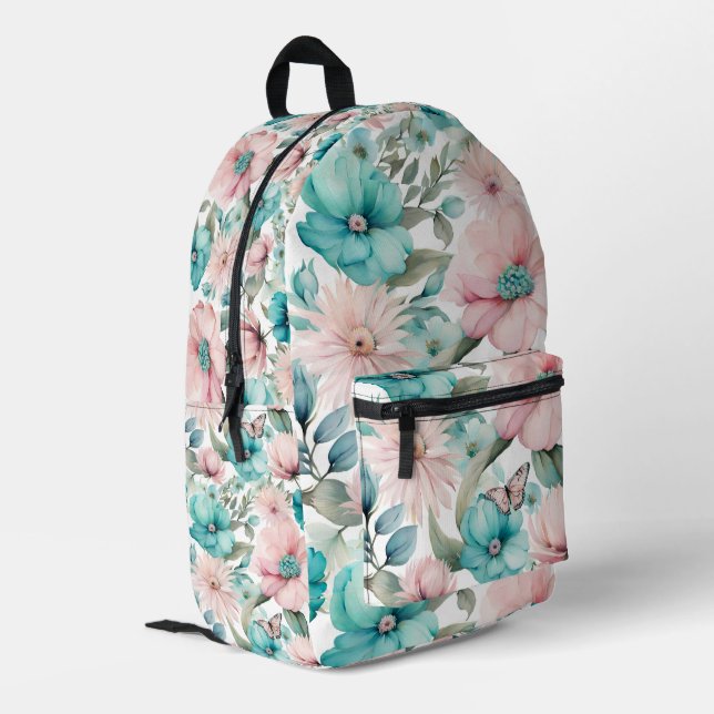 Floral and Butterflies Pattern Printed Backpack (Back Corner Left)