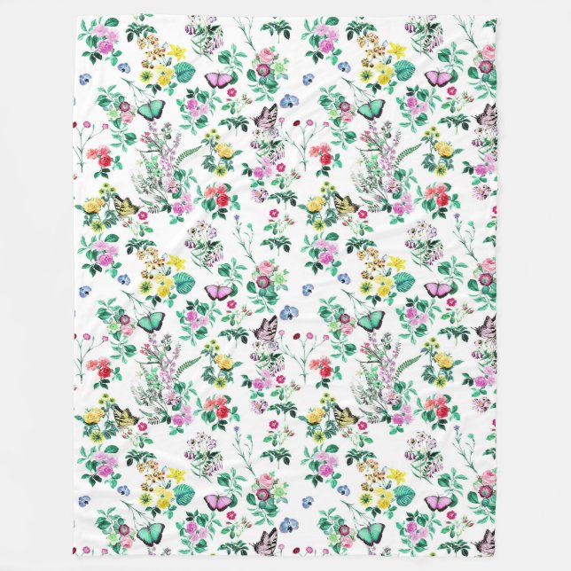 Floral and butterflies Pretty Fleece Blanket (Front)