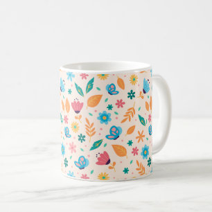 Floral and Butterfly Pattern Coffee Mug