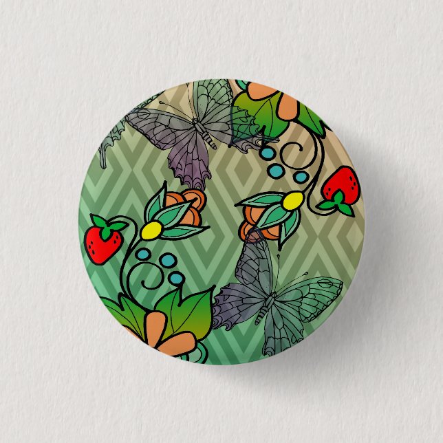 floral and butterflys 3 cm round badge (Front)