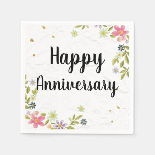 Floral and Colourful Happy Anniversary Napkin