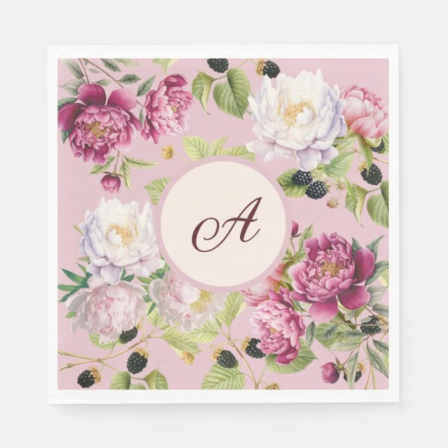 Floral and Dot Monogram Napkin (Front)