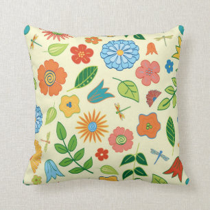 Floral and Dragonfly Patterned Cushion