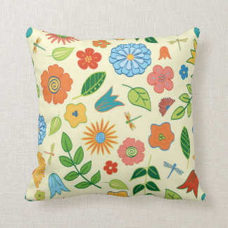 Floral and Dragonfly Patterned Cushion