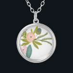 Floral and Fauna Silver Plated Necklace<br><div class="desc">Floral and Fauna Vintage Flora and Fauna Wedding Any Colour for Zig Zag Chevron Background - replace the pink with any colour by clicking customise and then edit. Use the last tool on the drop down menu to change to any custom colour to match your Wedding Colours - Unlimited Custom...</div>