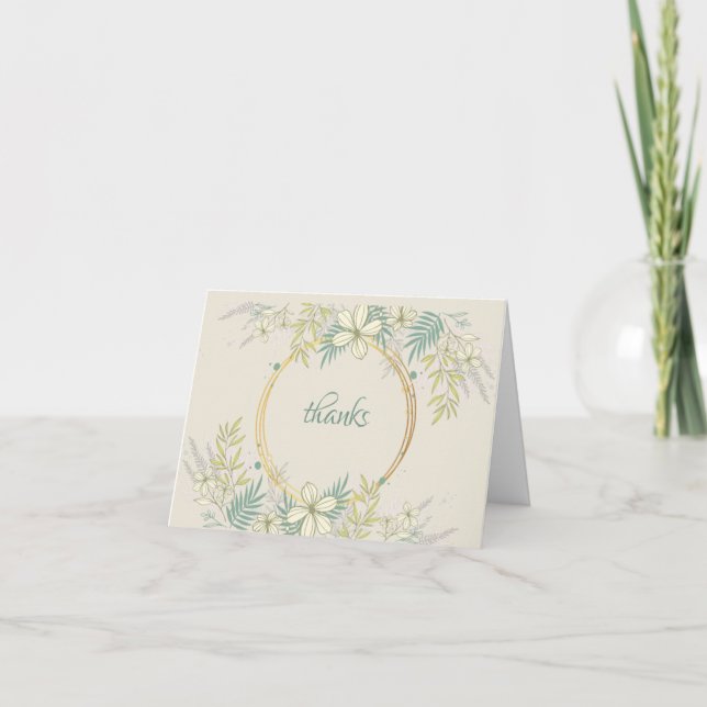 Floral and Foliage in Gold Frame Thank You Card (Front)